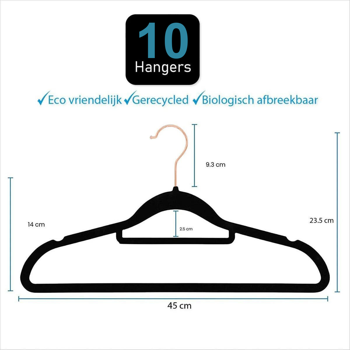 Life's Green® Velvet KleerHanger - 10 Stuks - Anti-slip - Zwart