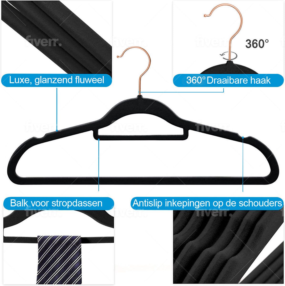 Life's Green® Velvet KleerHanger - 50 Stuks - Anti-slip - Zwart