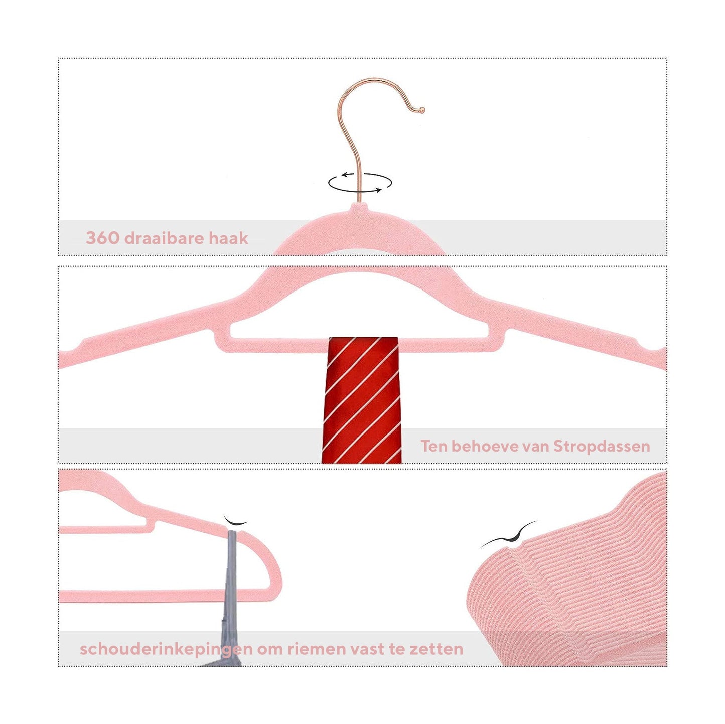 Life's Green® Velvet KleerHanger - 10 Stuks - Anti-slip - Roze