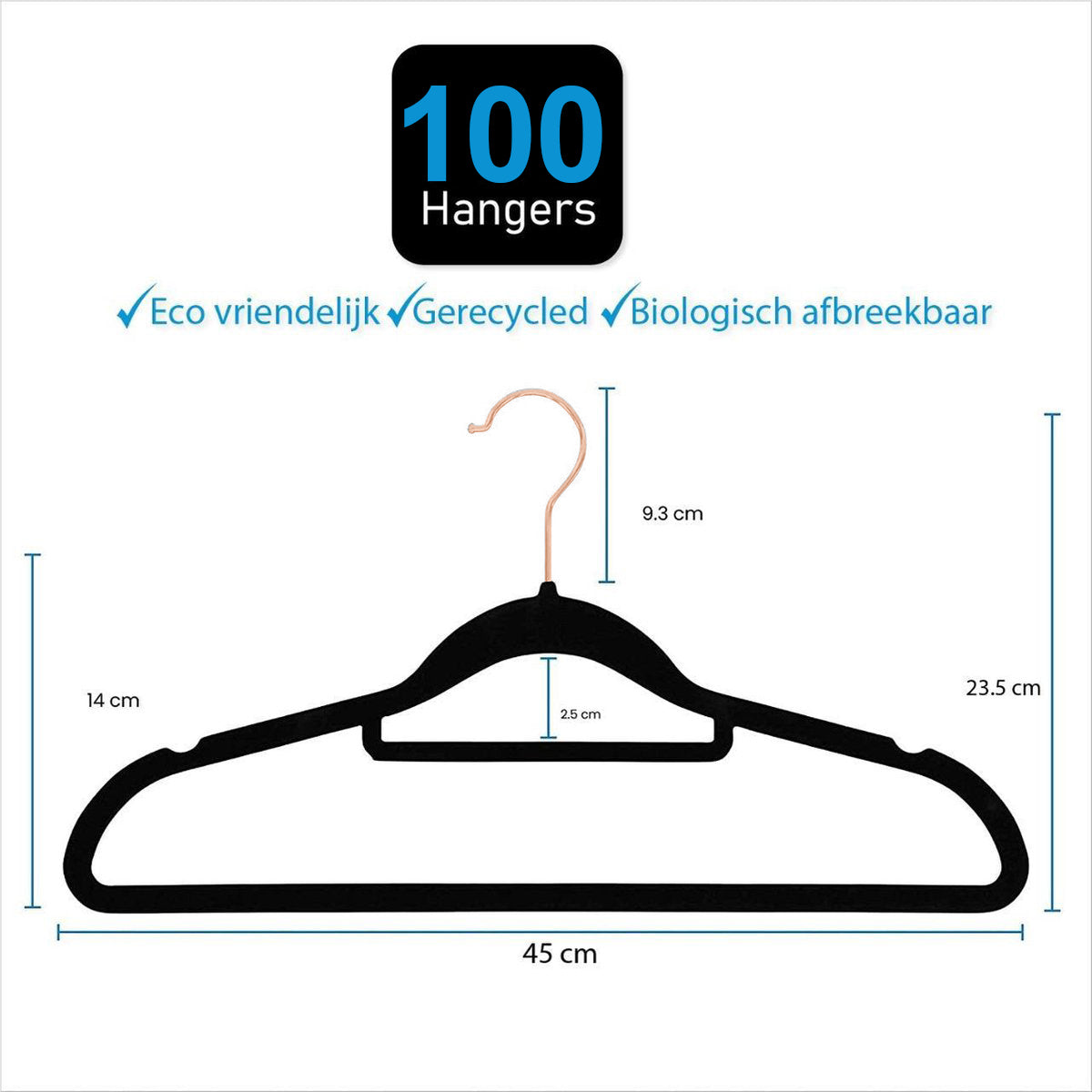 Life's Green® Velvet KleerHanger - 100 Stuks - Anti-slip - Zwart