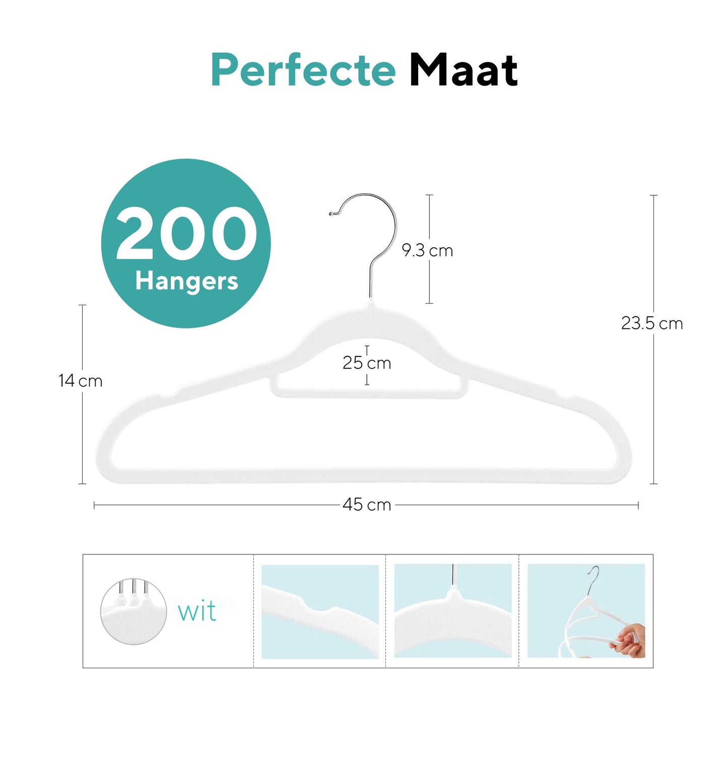 Life's Green® Velvet KleerHanger - 200 Stuks - Anti-slip - Wit