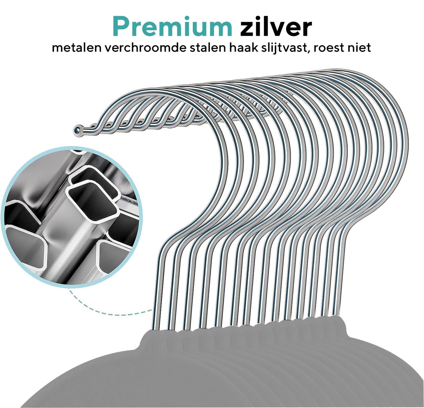 Life's Green® Velvet KleerHanger - 200 Stuks - Anti-slip - Grijs