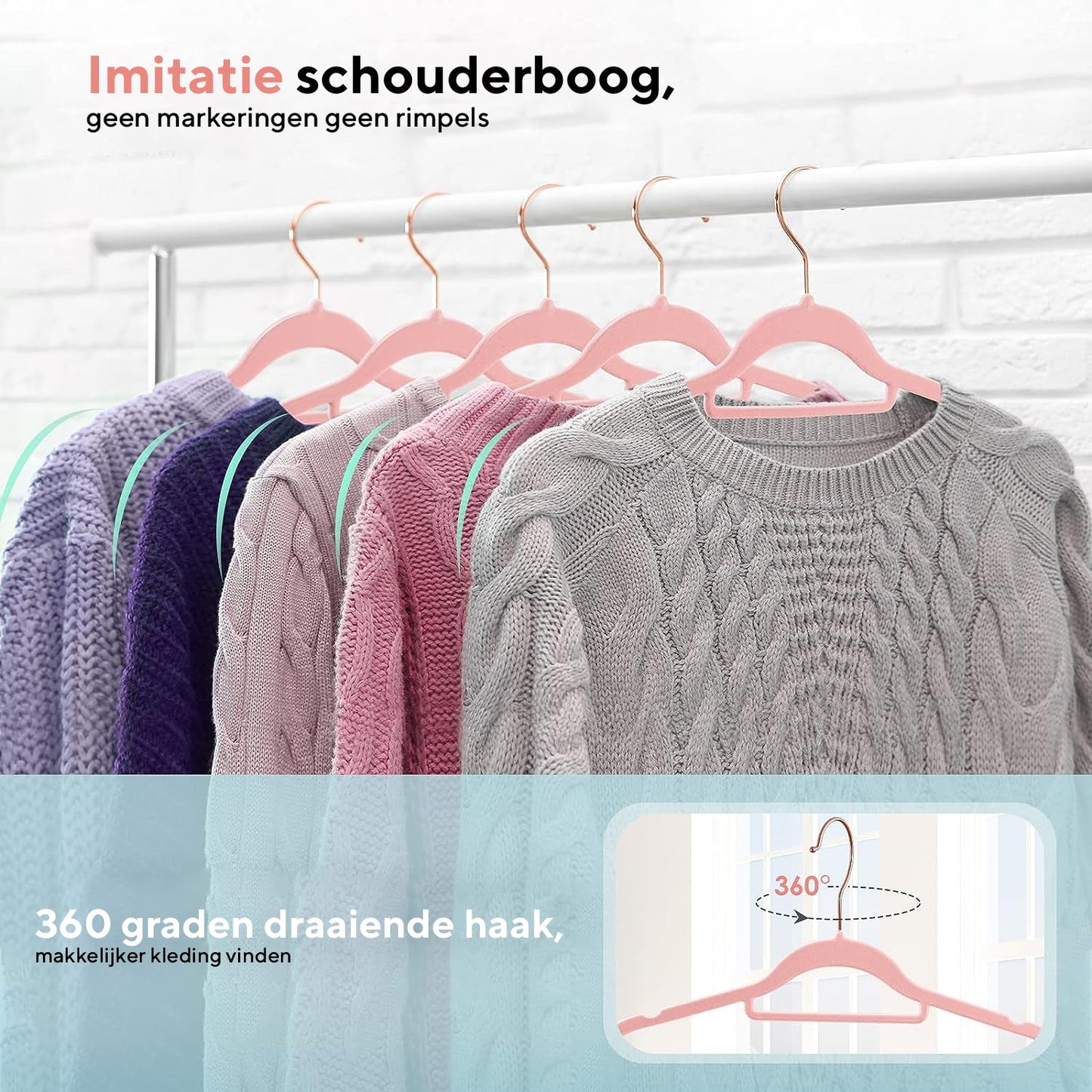 Life's Green® Velvet KleerHanger - 50 Stuks - Anti-slip - Roze
