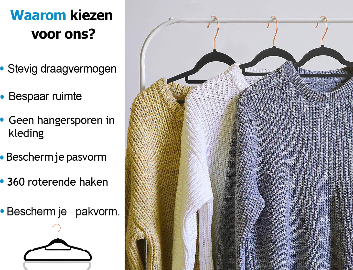 Life's Green® Velvet KleerHanger - 100 Stuks - Anti-slip - Zwart