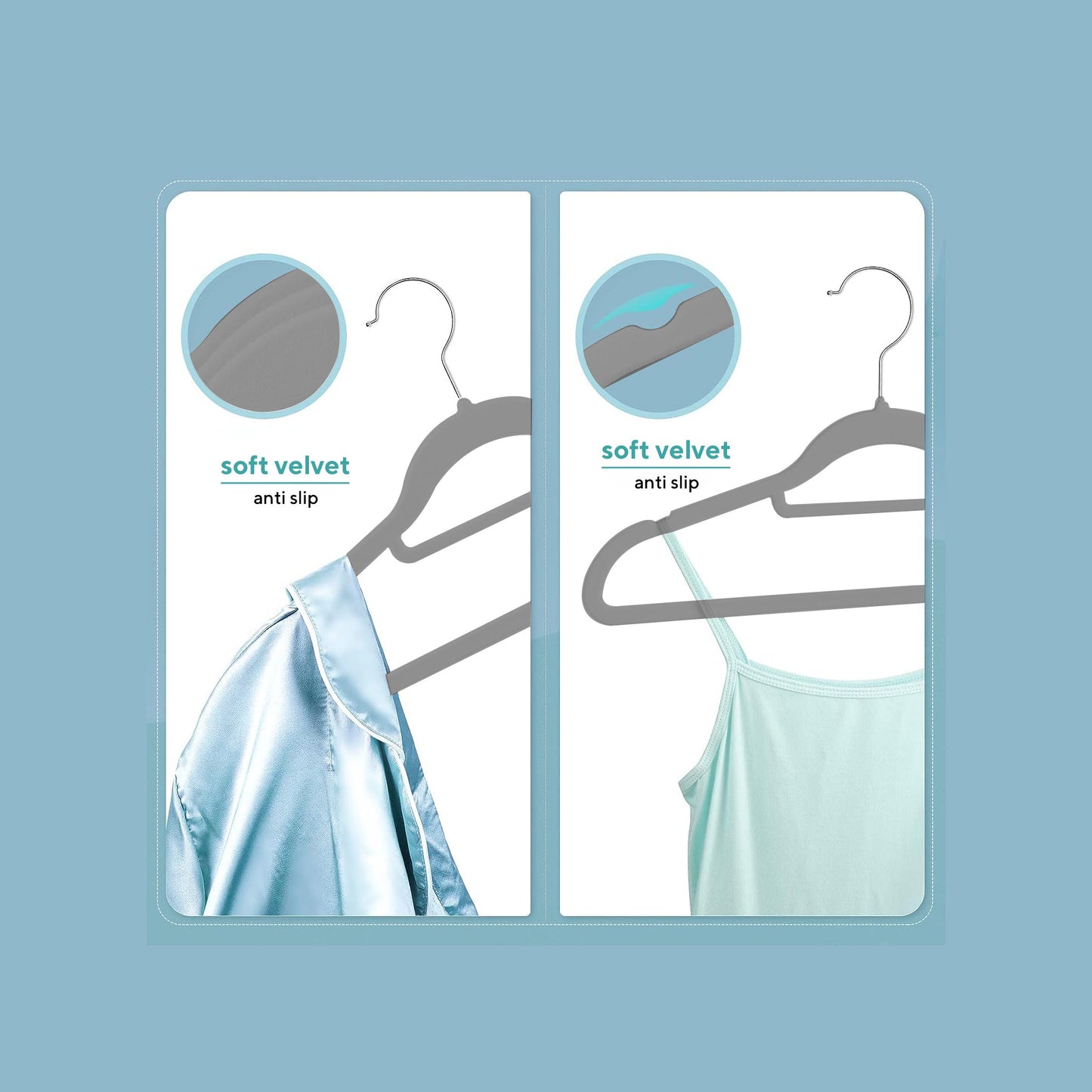 Life's Green® Velvet KleerHanger - 100 Stuks - Anti-slip - Grijs