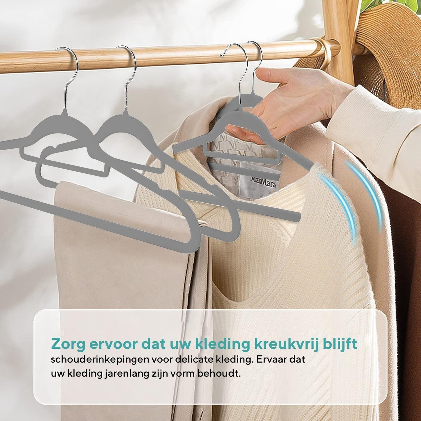 Life's Green® Velvet KleerHanger - 100 Stuks - Anti-slip - Grijs