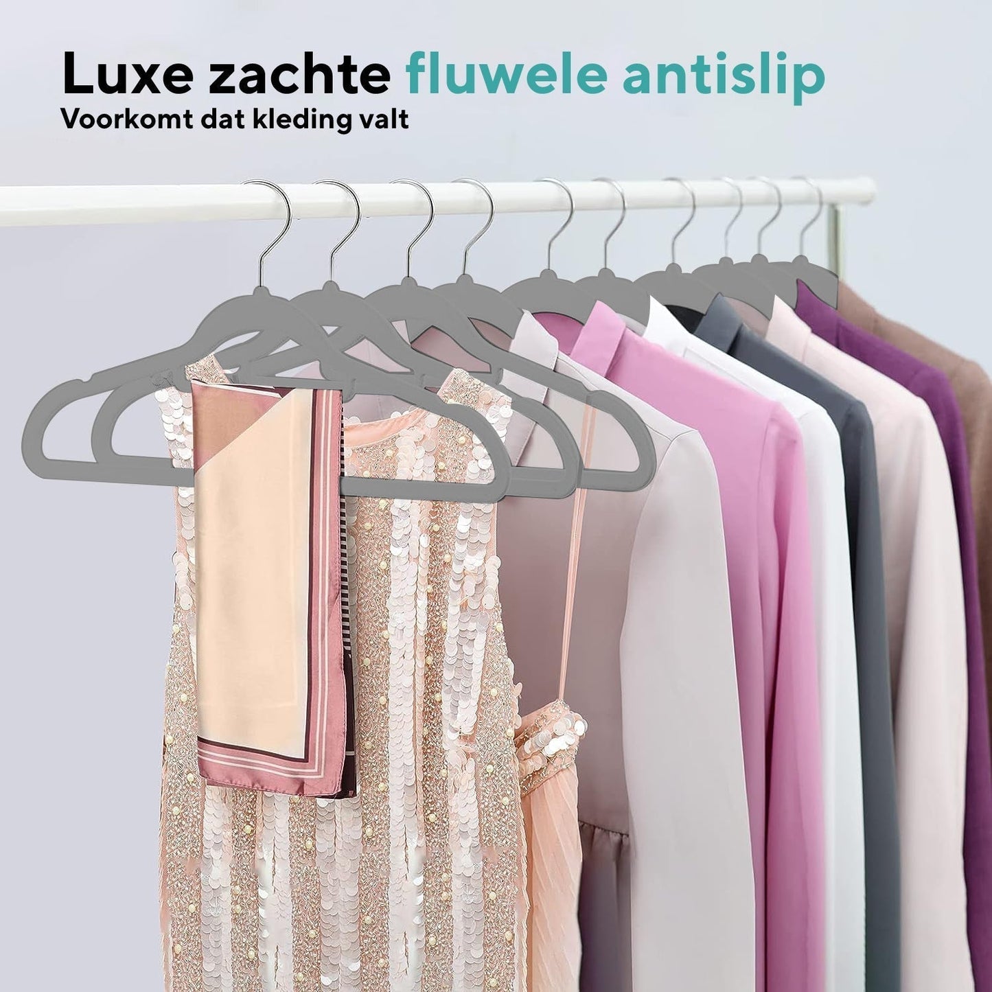 Life's Green® Velvet KleerHanger - 100 Stuks - Anti-slip - Grijs
