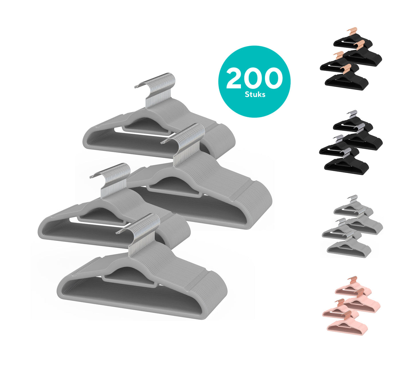 Life's Green® Velvet KleerHanger - 200 Stuks - Anti-slip - Grijs