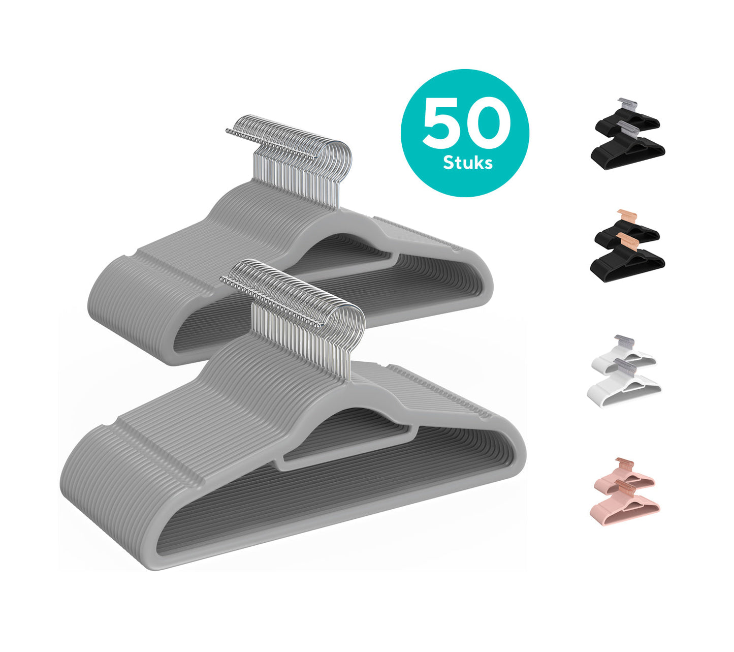 Life's Green® Velvet KleerHanger - 50 Stuks - Anti-slip - Grijs
