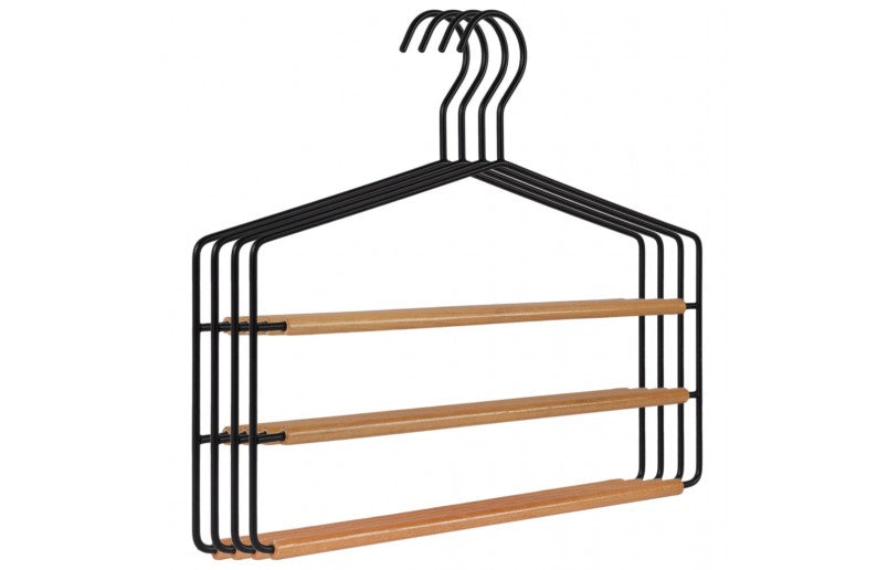 Broekenhanger 3 etages mat zwart met hout