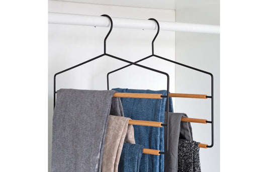 Broekenhanger 3 etages mat zwart met hout