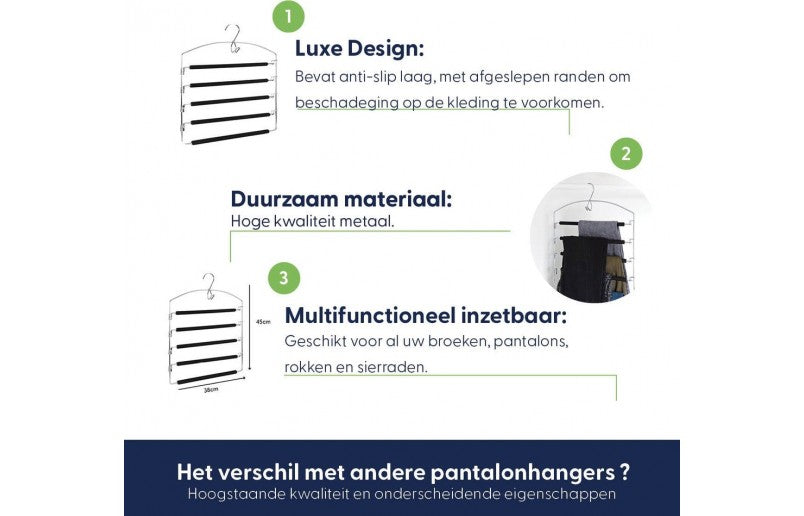 Luxe broekenhanger 5 in 1 chroom/zwart