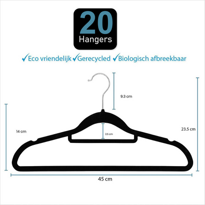 Life's Green® Velvet KleerHanger - 20 Stuks - Anti-slip - Zwart