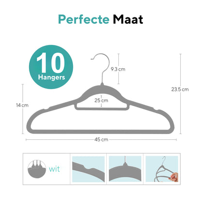 Life's Green® Velvet KleerHanger - 10 Stuks - Anti-slip - Grijs