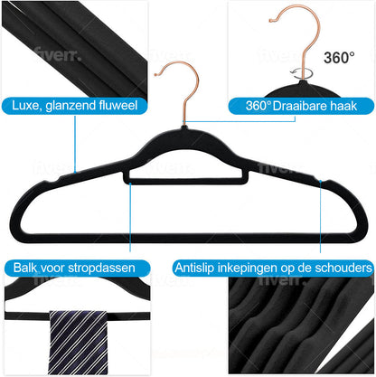 Life's Green® Velvet KleerHanger - 10 Stuks - Anti-slip - Zwart