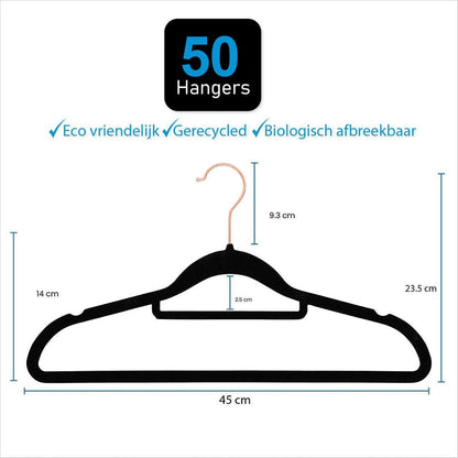 Life's Green® Velvet KleerHanger - 50 Stuks - Anti-slip - Zwart