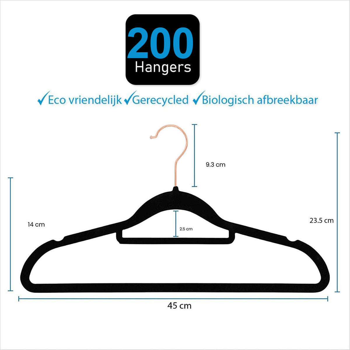 Life's Green® Velvet KleerHanger - 200 Stuks - Anti-slip - Zwart