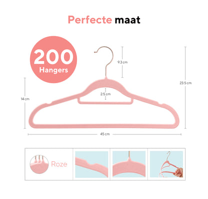 Life's Green® Velvet KleerHanger - 200 Stuks - Anti-slip - Roze