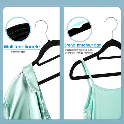 Life's Green® Velvet KleerHanger - 200 Stuks - Anti-slip - Zwart