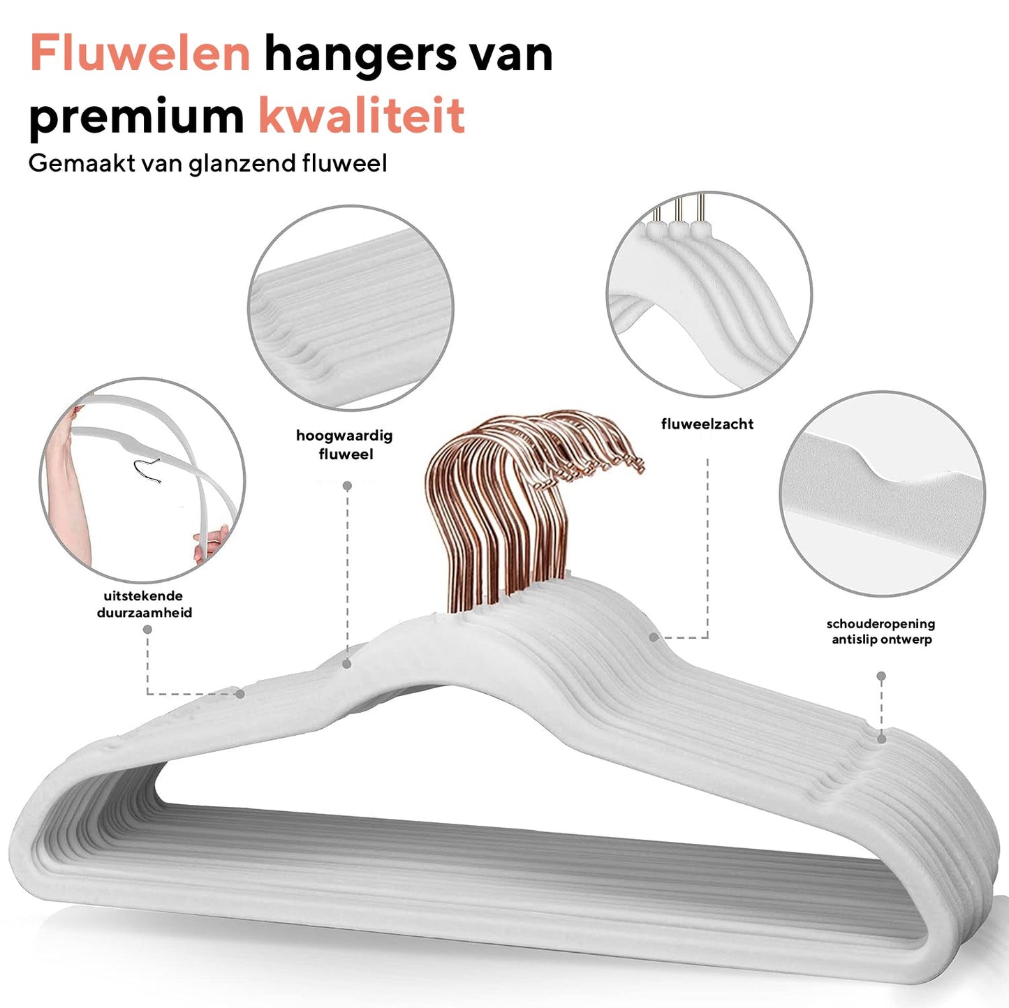 Life's Green® Velvet KleerHanger - 200 Stuks - Anti-slip - Wit