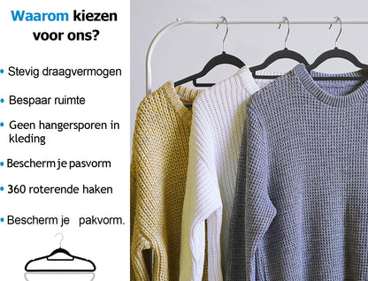 Life's Green® Velvet KleerHanger - 100 Stuks - Anti-slip - Zwart