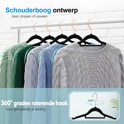 Life's Green® Velvet KleerHanger - 50 Stuks - Anti-slip - Zwart