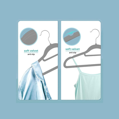 Life's Green® Velvet KleerHanger - 200 Stuks - Anti-slip - Grijs