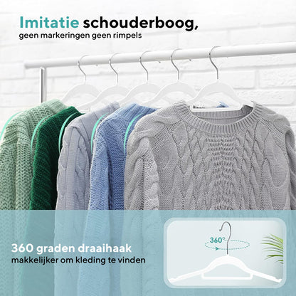 Life's Green® Velvet KleerHanger - 200 Stuks - Anti-slip - Wit