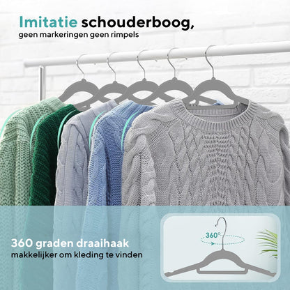 Life's Green® Velvet KleerHanger - 200 Stuks - Anti-slip - Grijs