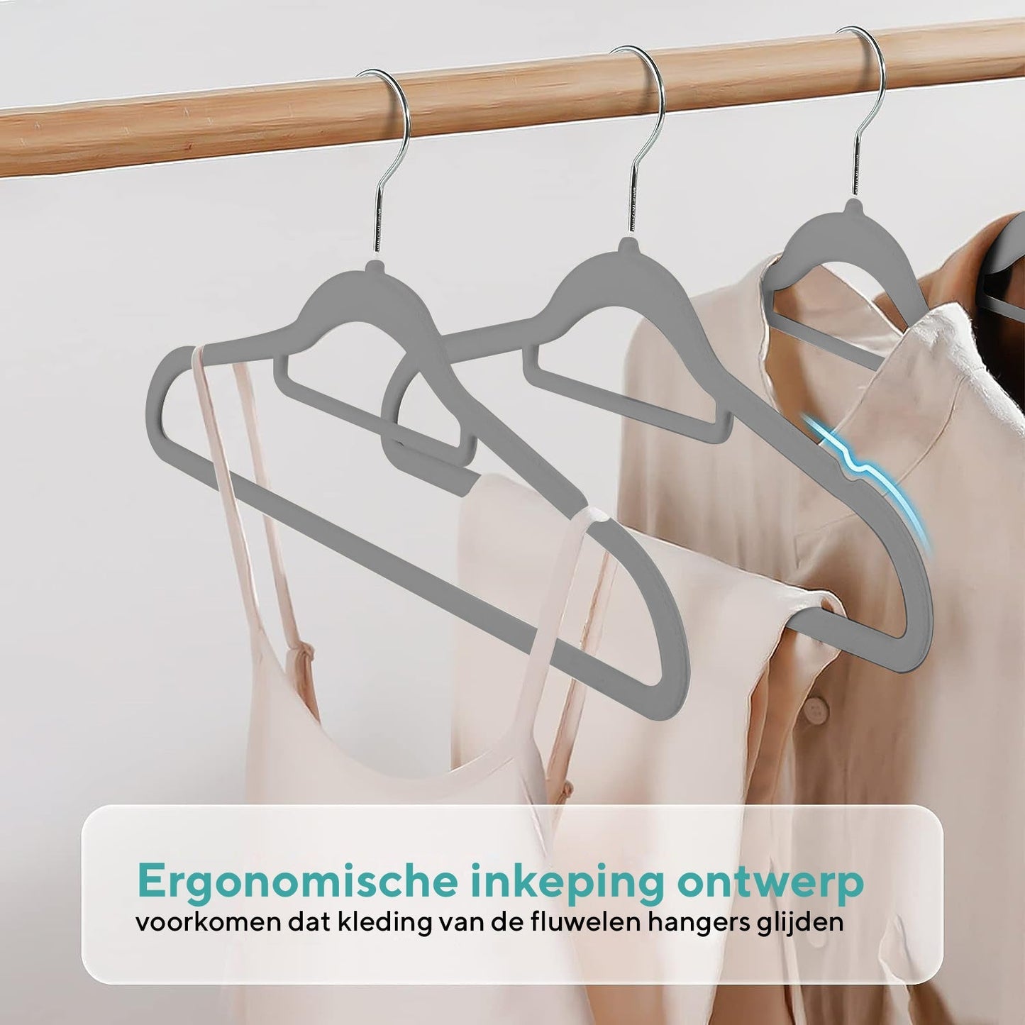 Life's Green® Velvet KleerHanger - 30 Stuks - Anti-slip - Grijs