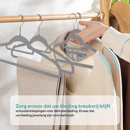 Life's Green® Velvet KleerHanger - 20 Stuks - Anti-slip - Grijs