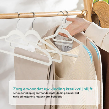 Life's Green® Velvet KleerHanger - 100 Stuks - Anti-slip - Wit