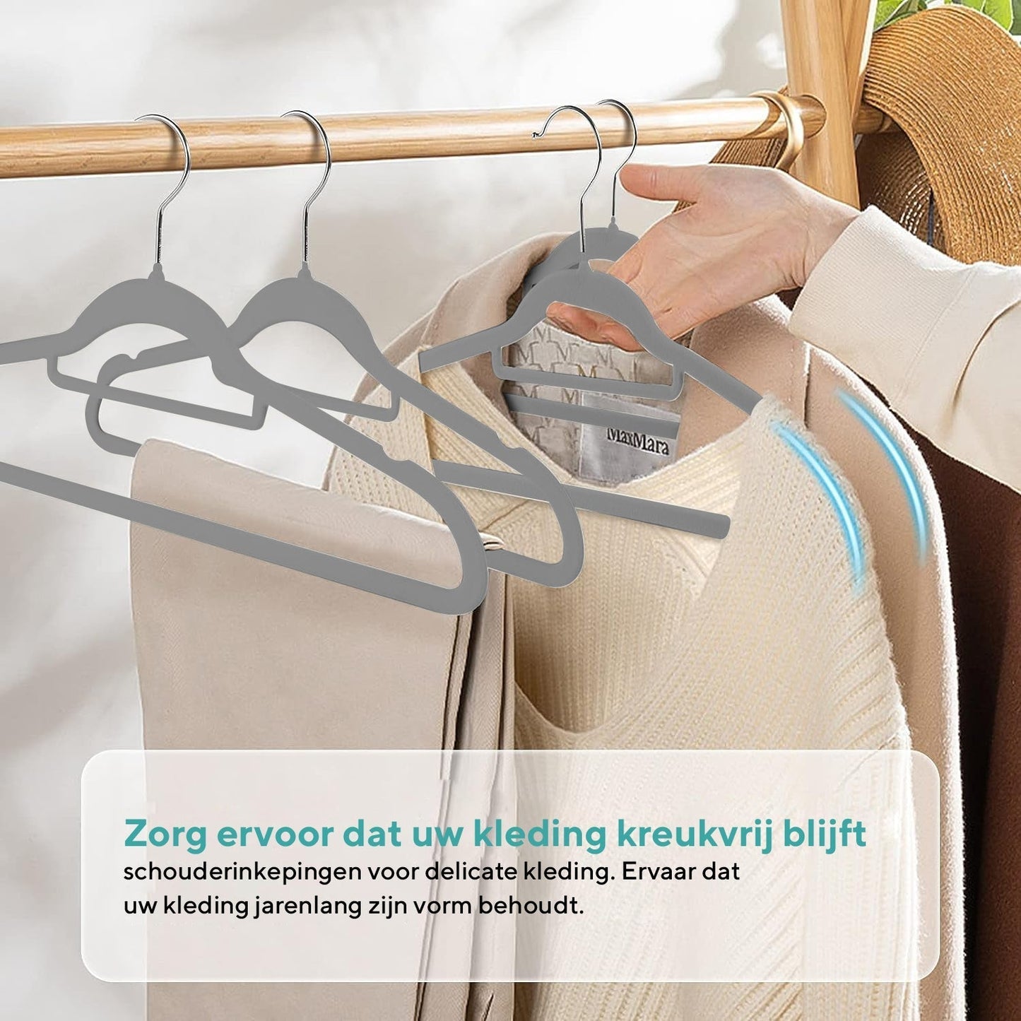 Life's Green® Velvet KleerHanger - 50 Stuks - Anti-slip - Grijs