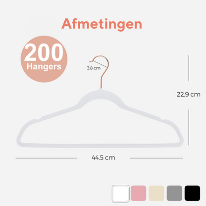 Life's Green® Velvet KleerHanger - 200 Stuks - Anti-slip - Wit